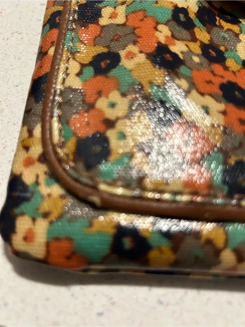 Fossil Floral Canvas Crossbody Bag - Brown, Orange, Teal